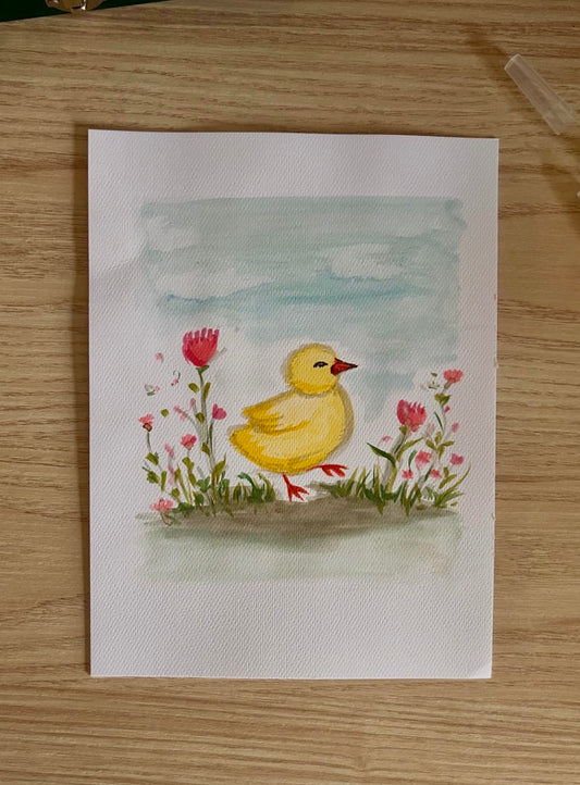 Aquarela Flores e Um Patinho